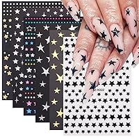 6 Sheets Star Nail Art Stickers Decals 3D Stars Self-Adhesive Nail Art Supplies Shiny Glitters Starlight Pentagram Nail Art Design for Women Girls Fashion Nail Foil Decal Manicure Decoration