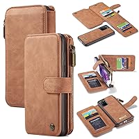 Phone flip case Wallet Case Compatible with Samsung Galaxy S20 Plus 2 in 1 Leather Zipper Detachable Magnetic 14 Card Slots,Clutch Bag Leather Wallet Holster case with Card Holder (Color : Brown)