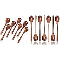 7 PCS 7 Inch Wooden Spoons for Eating and 7 PCS 9.3 Inch Long Handle Wooden Spoons