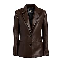 Brown 2-Button Lambskin Leather Blazer Women - Casual Coat Long Sleeves Suit Style Leather Jacket Women
