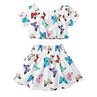New Stuff Toddler Infant Kids Gilrs Butterflys Prints Short Sleeves Top Shorts Pants 2pcs Cute Girl (White, 5-6 Years)
