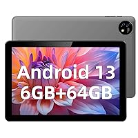 Tablet 10 inch Android Tablets, Android 13 Tablet, (2+4) 6GB RAM Quad Core Processor 64GB Storage Tablet Computer, GPS, FM, GMS Certification, IPS HD Screen, 6000mAh Long Battery Life (Black)
