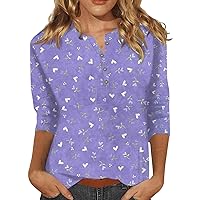 Womens Shirts Casual,Womens Tops 3/4 Sleeve V Neck Cute Shirts Casual Print Trendy Tops Three Quarter Length T Shirt