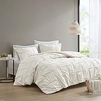 INK+IVY Masie Cotton Comforter Set-Modern Casual Elastic Embroidery Design All Season Down Alternative Cozy Bedding with Matching Shams, King/Cal King, White 3 Piece