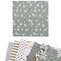 7pcs 5050cm Printed Pattern Cotton Fabric DIY Assorted Squares PreCut Bedding Suite Quarters Bundle (Grey, Yellow, Pink) (Gray Series)
