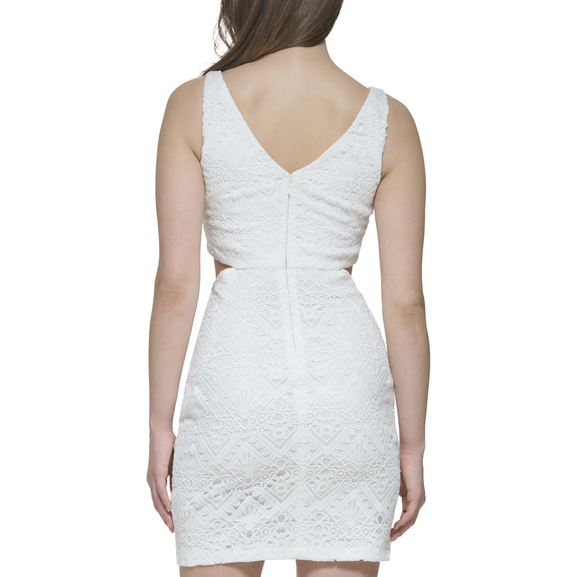 GUESS Women's Sleeveless Lace Cut Out Sheath Dress, White