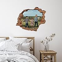 Family Photo 3D Cracked Broken Hole Wall Sticker Inspirational Sweet Family Collage Frame Tumblers Wall Sticker Vinyl Wall Art Murals Quotes for Garage Car Backdrops Home Wall Decor 28in