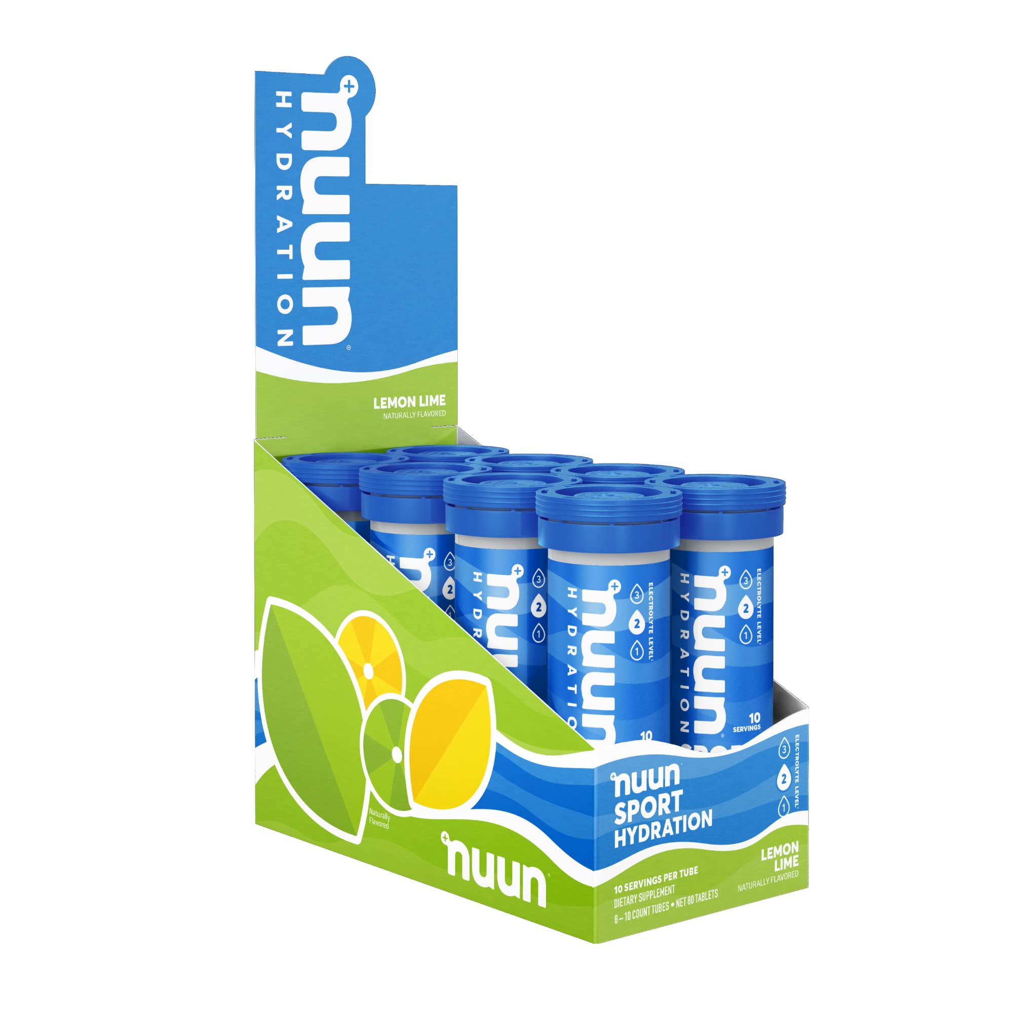 Nuun Sport Electrolyte Tablets for Proactive Hydration, Lemon Lime, 8 Pack (80 Servings)
