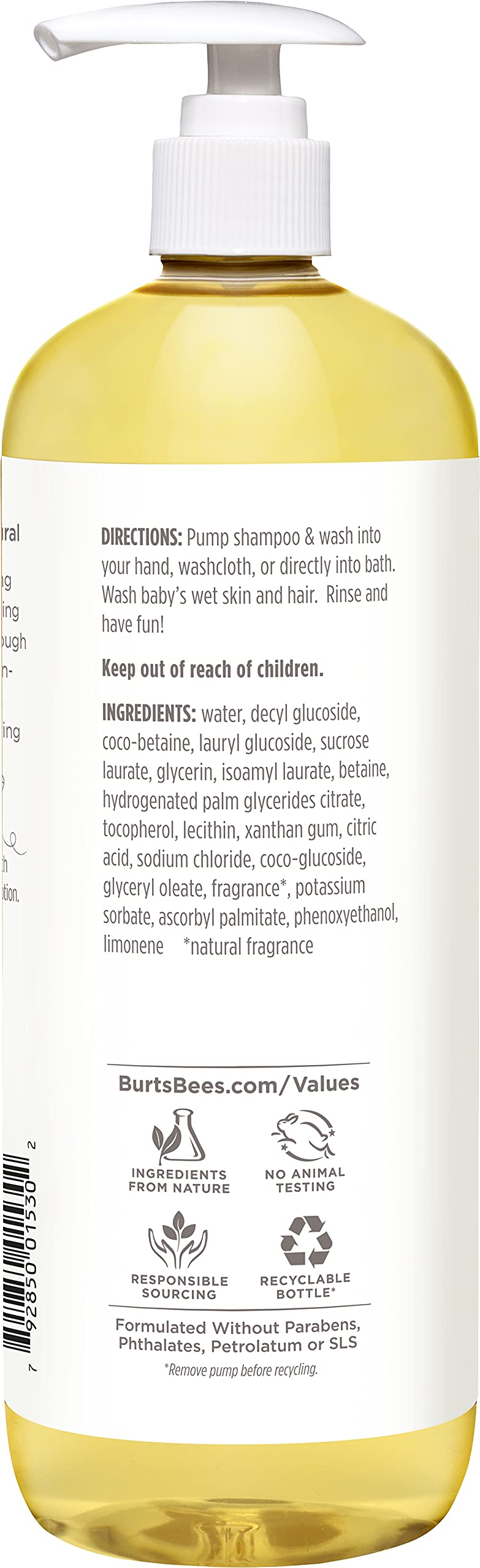 Burt's Bees Baby Shampoo & Wash, Tear Free Non Irritating Soap, Gentle Plant Based Formula, Pediatrician Tested, Original - 21 oz
