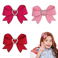 3Pcs Valentine's Day Bows Clips Mother's Day Hair Bows Gift Pink Bowknot Love Heart Pattern Headwear Hairpin Alligator Clips Bows for Girls Toddlers Kids Womens (Valentine's Hair Bows - 1)