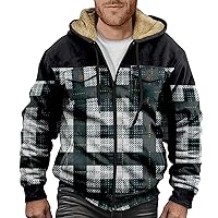 Mens Winter Jacket Fleece Sherpa Lined Zipper Sweatshirt Jackets with Plaid Print Work Jacket Coat Sweatshirt