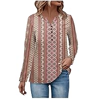 XHRBSI Womens Button Down Shirts Long Sleeve Button Neck Tops Casual Everyday Tops Long Sleeve V Neck Fashion Print Tops