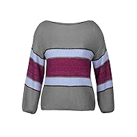 Women?s Casual Crew Neck Sweater Pullover Winter Striped Color Block Long Sleeve Loose Fit Cozy Knitted Jumper Tops