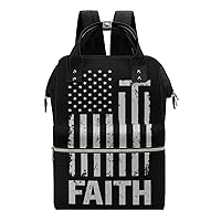 Distressed USA Cross Flag Faith Waterproof Mommy Bag Large Mommy Diaper Bags Travel Backpack for Unisex