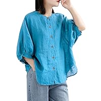 Women's Button Down Shirt Long Sleeve Dress Shirts Loose Fit Collar Lightweight Plain Blouse Shirt Tops
