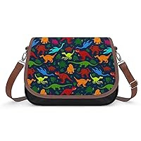 Colorful Dinos Dinosaur Women‘s Crossbody Bags PU Leather Message Shoulder Handbag with Adjustable Strap for Travel Office