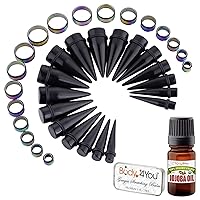 BodyJ4You 38PC Big Gauges Piercing Kit | Aftercare Saline Spray Bump Treatment | Ear Lobe Stretching Set | Single Flare Tunnel Plugs Expander Tapers | 00G-25mm | Acrylic Steel Body Jewelry