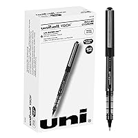 Uniball Vision Rollerball Pens, 12-Pack, Fine Point, Black Ink, Waterproof, Micro Tip Ink Pen, Office Supplies