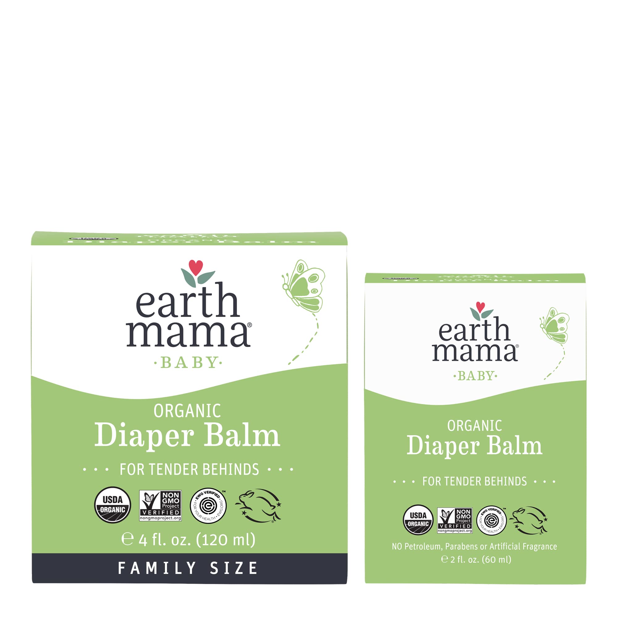 Earth Mama Organic Diaper Balm Multipurpose Baby Ointment 2 fl. oz. + 4 fl. oz. Set | EWG Verified, Petroleum & Fragrance Free