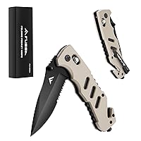 FLISSA Folding Pocket Knife with Clip, Glass Breaker and Seatbelt Cutter, Survival Knife for Emergency Rescue Situations, EDC Knife for Tactical, Hunting, Camping, Outdoor, Unique Gifts for Men