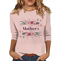 Mother's Day 3/4 Length Sleeve Womens Tops Casual Loose Fit Crewneck T Shirts Cute Three Quarter Length Tunic Tops
