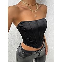 Solid Hanky Hem Tube Top (Color : Black, Size : Small)