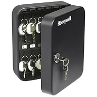 Honeywell Safes & Door Locks - 24 Hooks Small Key Box for Office - Durable Metal Key Lock Box Keeps your Keys Safe - Scratch Resistant Key Holder Box Comes with 2 Entry Keys - 0.07 CU - Black - 6105