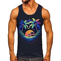 Men's Fashion Summer Tank Tops Casual Sleeveless Shirts O Neck Printed Mens Muscle Shirt Loose Beach Tee
