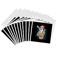 3dRose Greeting Cards - Funny Santa Claus for Merry Christmas with Tattoo Bodybuilder - 12 Pack - Christmas