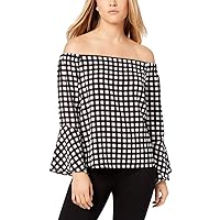 Womens Gingham Off The Shoulder Blouse, Black, XX-Large