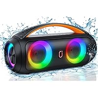 Portable Bluetooth Speaker, Loud Boombox Speaker with Subwoofer, Powerful Deep Bass Stereo Sound, IP65 Waterproof, Wireless Outdoor Speaker for Camping, Beach, Party, Support TWS/USB/TF Card/AUX
