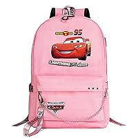 Youth Lightning McQueen Daily Rucksack Novelty Student Book Bag Cars Graphic Knapsack with USB Charging Port