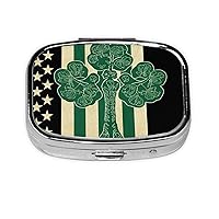 Irish American Flag Print Pill Box Square Metal Pill Case with 2 Compartment Portable Travel Pillbox Cute Mini Medicine Organizer for Pocket Purse