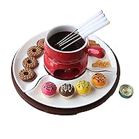 Chocolate Fondue Set, Red Ceramic Tealight Candle Cheese Fondue, with Rotate Tray Stainless Steel Forks