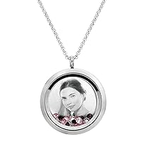 Laser Engraved Personalized Photo & Text Message Floating Locket Crystals Necklace Pendant Handmade Love Note Anniversary Wedding Birthday Gift
