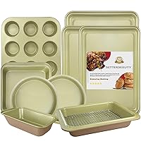 Nonstick Bakeware Set 10 Pcs, Professional Kitchen Bicolor Baking Pans Set with Cookie Sheets, Muffin Pan, Loaf Pan, Cake Pan and Cooling Rack, 0.8mm Thick/Dishwasher Safe/Heavy Duty