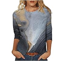 Womens Tops 3/4 Sleeve Crewneck Cute Shirts 2024 Casual Print Trendy Top Three Quarter Length T Shirt Summer Pullover