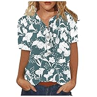 Womens Golf Shirt Short Sleeve Floral Printed Shirts O Neck Collared Button Down Shirt Hawaii Beach Tops with Pockets