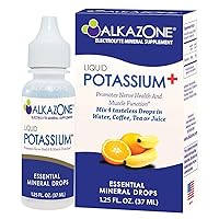 Liquid Potassium+ | Liquid Supplements Have Faster Absorption Rate | Concentrated | Easiest Way to take Potassium | Tasteless Flavorless | 1.25 Oz, Clear, Pack of 1