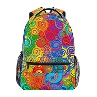 ALAZA Abstract Rainbow Curved Stripes Color Line School Bag Travel Knapsack Bags for Primary Junior High School