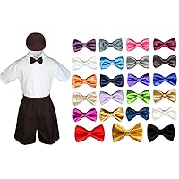 Baby Toddler Boy Wedding Party Suit Brown Shorts Shirt Hat Bow Tie Set Sm-4T