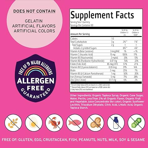 Vitamin Friends - Vegan Multivitamin & Iron for Kids - Daily Nutritional Support Gummies w/Ferrous Fumarate B-Complex, Vitamin C, Zinc, Biotin - Body Function & Anemia - Strawberry, (60 Day Supply)