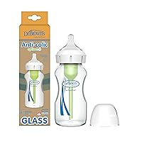 Natural Flow Anti-Colic Options+ Wide-Neck Glass Baby Bottle 9 oz/270 mL,with Level 1 Slow Flow Nipple,1 Pack,0m+