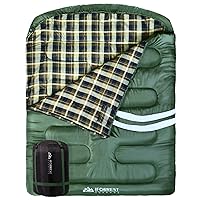 Cotton Flannel Double Sleeping Bag for Adults - 2 Person 10°F Cold Weather Couples Camping Bed(All Seasons), Extra-Wide & Warm - Queen Sized XXL