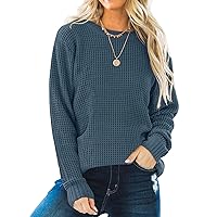 ZESICA Women's 2024 Fall Long Sleeve Crew Neck Waffle Knit Casual Loose Oversized Pullover Sweater Jumper Tops