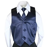 Unotux 2pc Boys Satin Navy Vest and Necktie Set from Baby to Teen