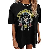 Country Music Oversized Graphic Tee for Women Rock Band Music T-Shirts Vintage Skull Rose Short Sleeve Shirts Tops