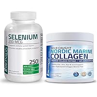Marine Collagen Peptides Hydrolyzed Protein Powder 100% Wild Caught Nordic Cod + Selenium 200 Mcg for Immune System, Thyroid, Prostate and Heart Health