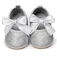 Timatego Baby Girl Mary Jane Flats Lace Bow Non-Slip Soft Sole Newborn First Walker Wedding Princess Party Dress Shoes