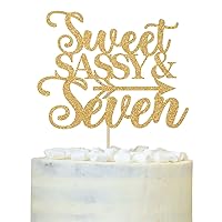 Sweet Sassy & Seven Cake Topper, Boys Girls Happy 7th Birthday Cake Decor, 7th Birthday Party Decorations Gold Glitter